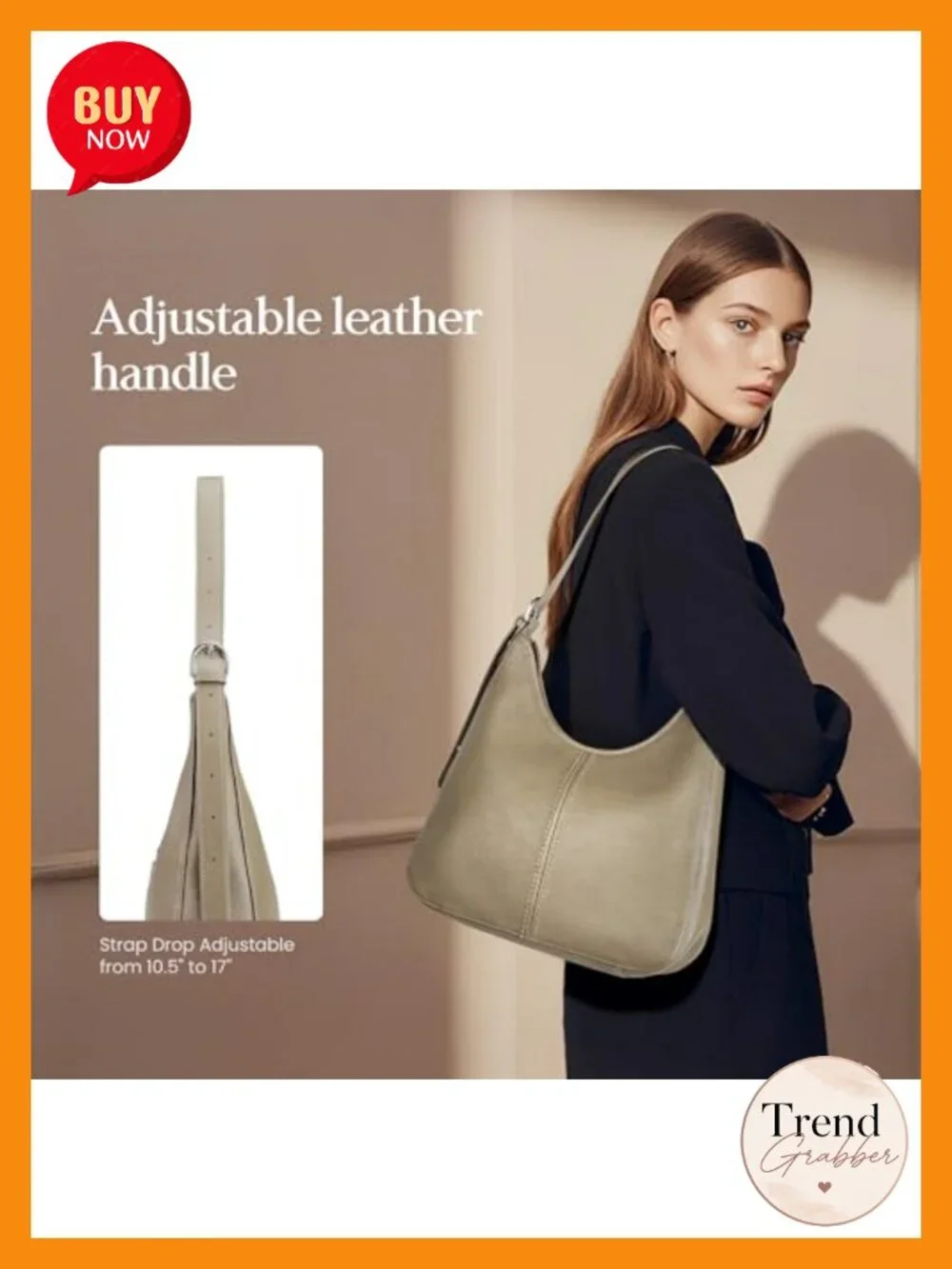 Genuine Leather Hobo Bag with Adjustable Strap